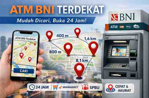 ATM BNI Terdekat dalam Jarak 400 M, 800 M, 1,6 KM dan 8,1 KM