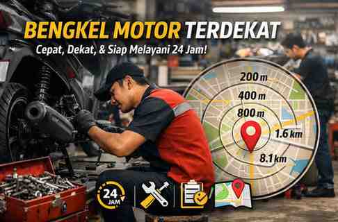 Bengkel Motor Terdekat dalam Jarak 200, 400, 800 M - 1,6 dan 8,1 KM