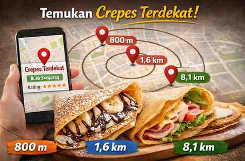 Crepes Terdekat dalam Jarak 400M, 800M, 1,6KM dan 8,1KM