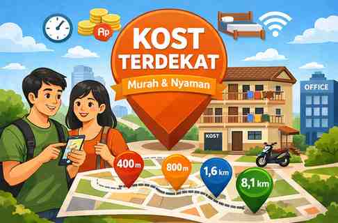 Kost Terdekat dalam Jarak 400 M, 800 M, 1,6 KM dan 8,1 KM