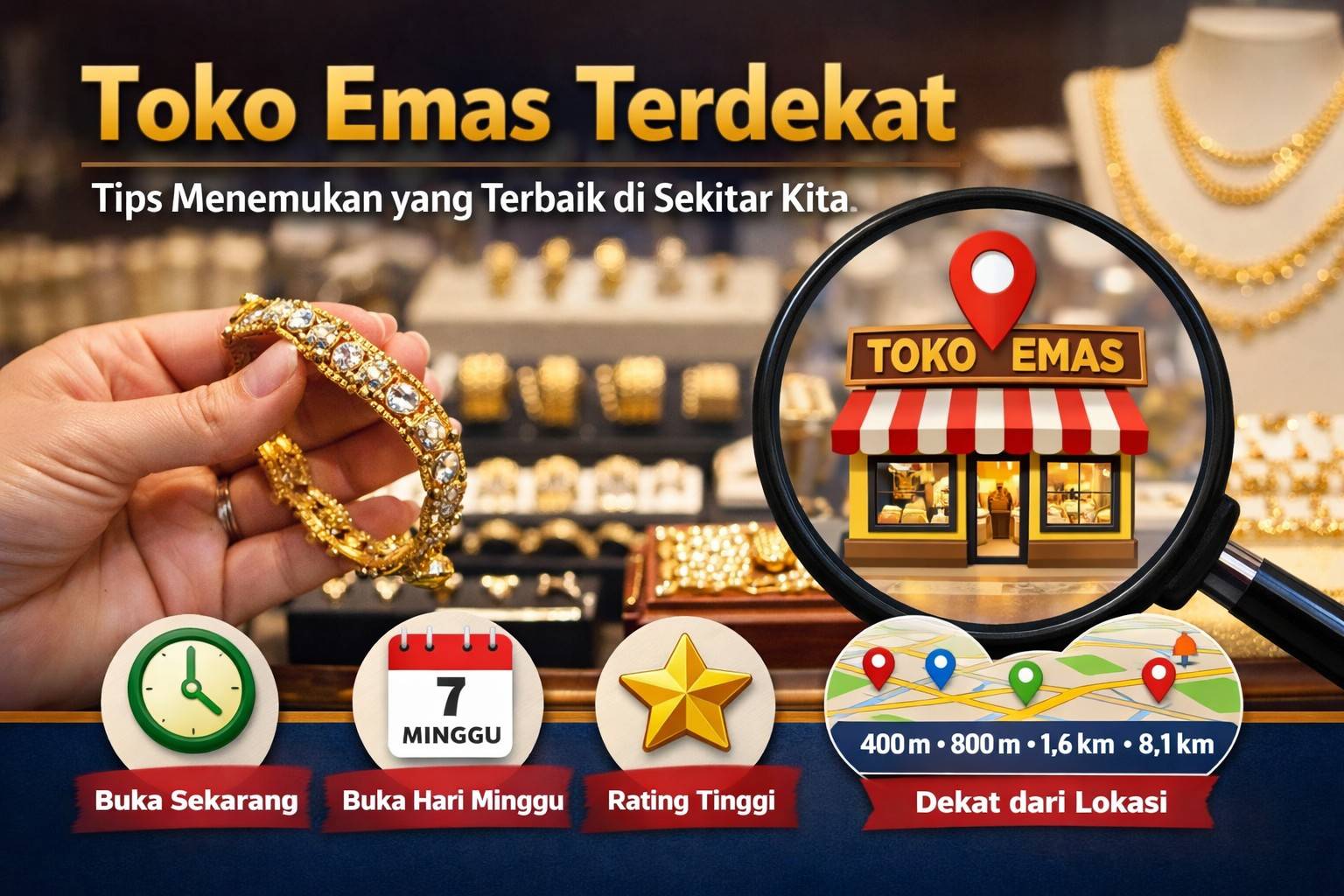 Toko Emas Terdekat dalam Jarak 400M, 800M, 1,6KM - 8,1KM
