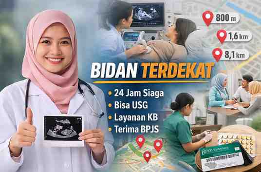 Bidan Terdekat dalam Jarak 400M, 800M, 1,6KM - 8,1 KM